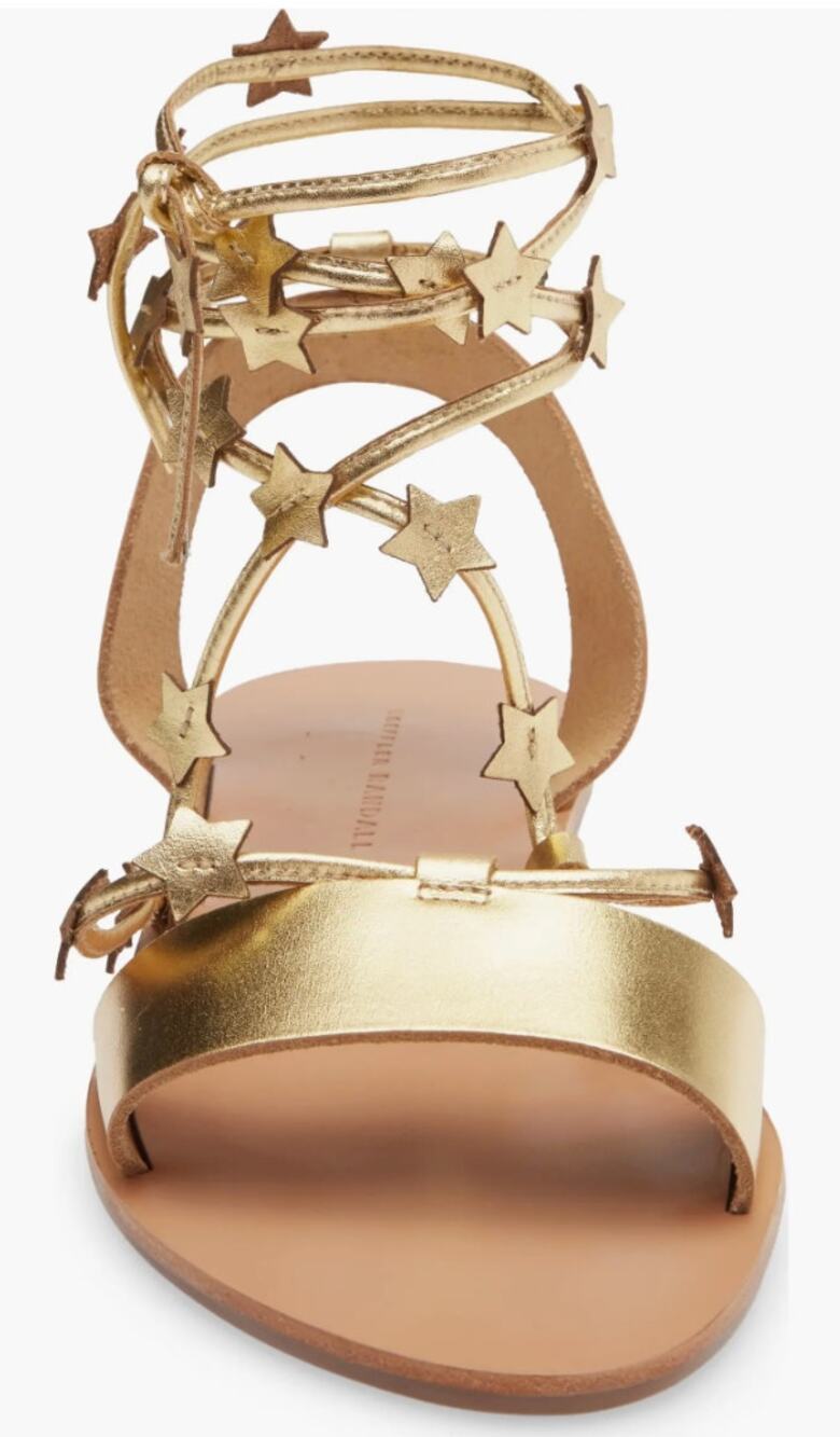 Loeffler Randall Starla Gold Leather Ankle Wrap Flat Sandals Size 8